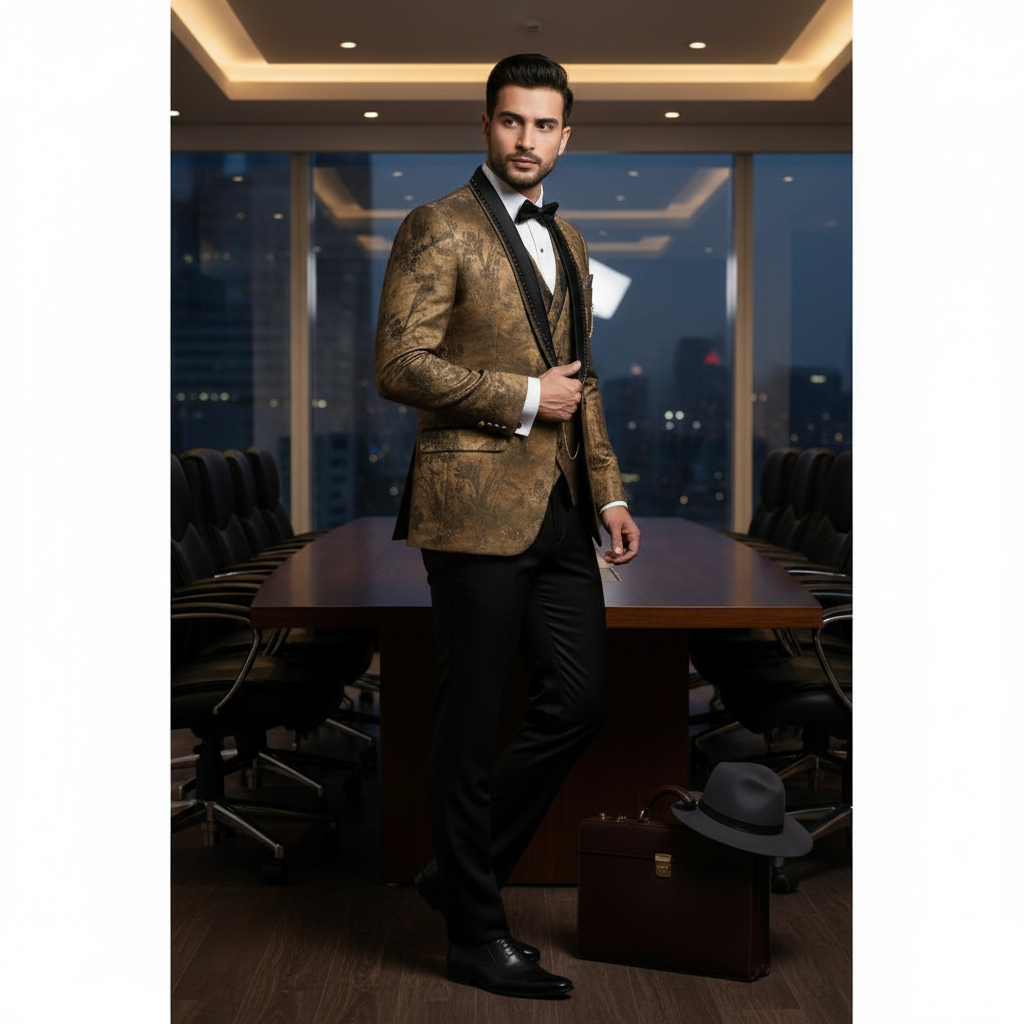 Kuberan Gold Jacquard Banquet Suit