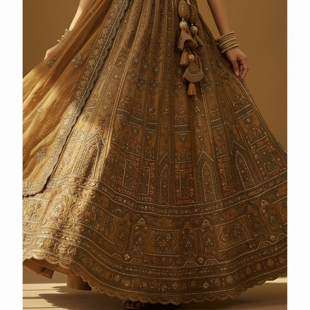 Kuberan Bronze Gold Semi Stitched Lehenga
