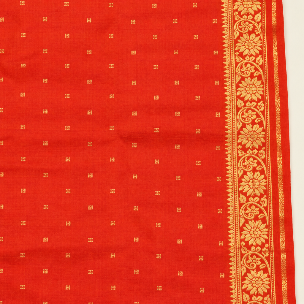 Kuberan Dual Orange Red Colour  with Magenta Pure Silk Dress Material with Gold Border