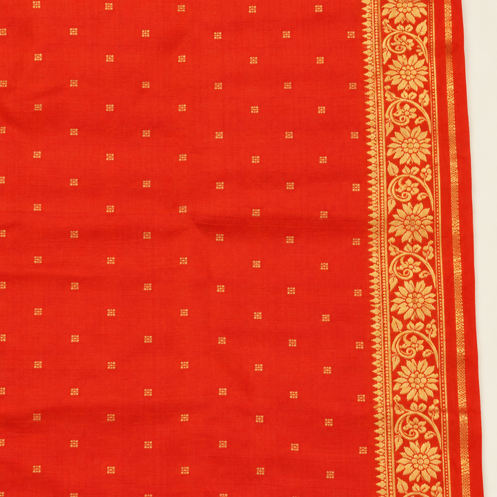 Kuberan Dual Orange Red Colour  with Magenta Pure Silk Dress Material with Gold Border