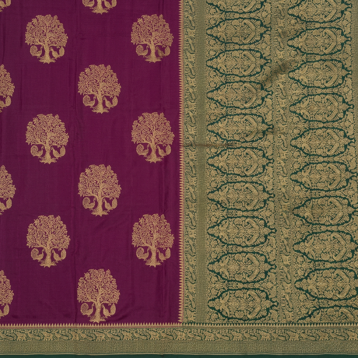 KUBERAN BURGUNDY WITH GREEN KHADDI GEORGETTE SAREE