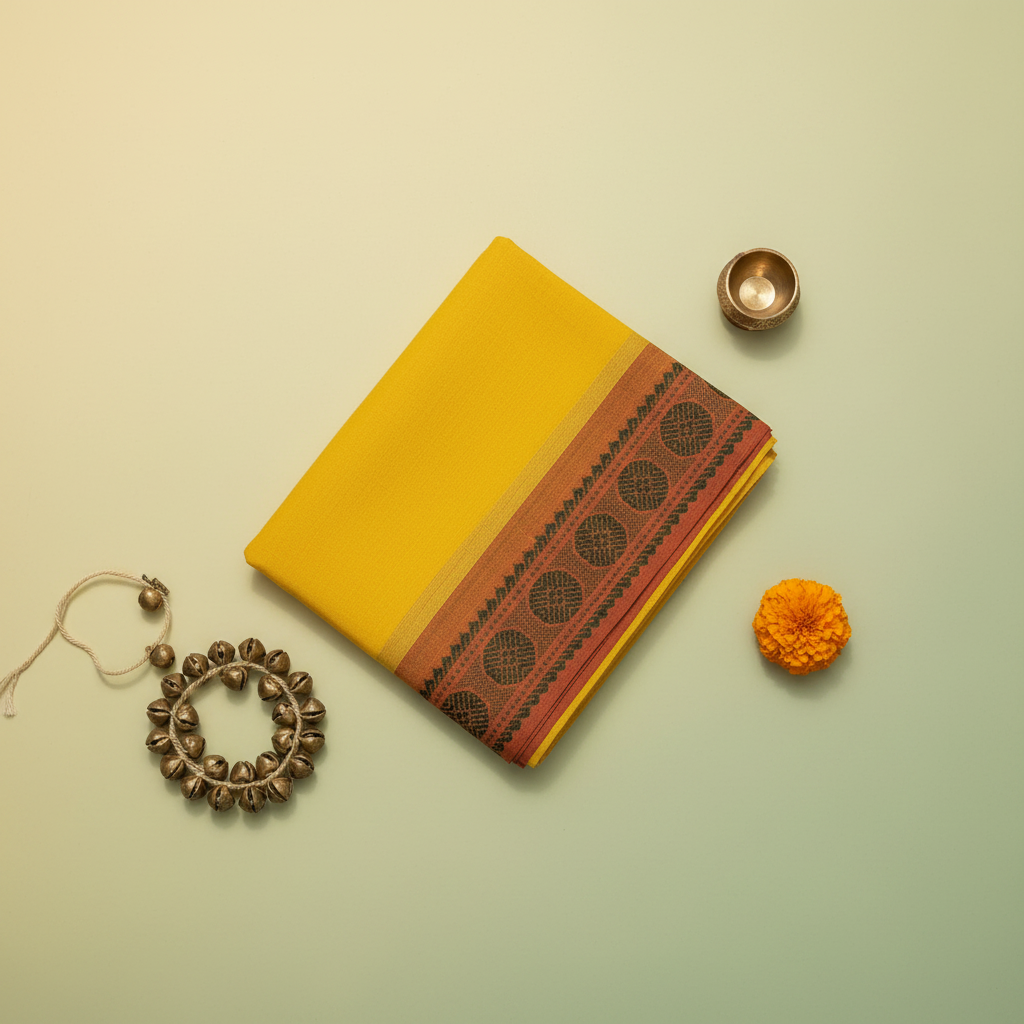 KUBERAN YELLOW COTTON DANCE PRACTICE SAREE