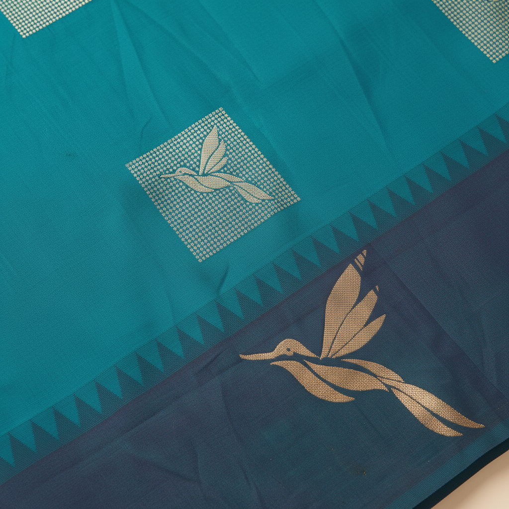 KUBERAN TURQUOISE BLUE SEMI SOFT SILK SAREE