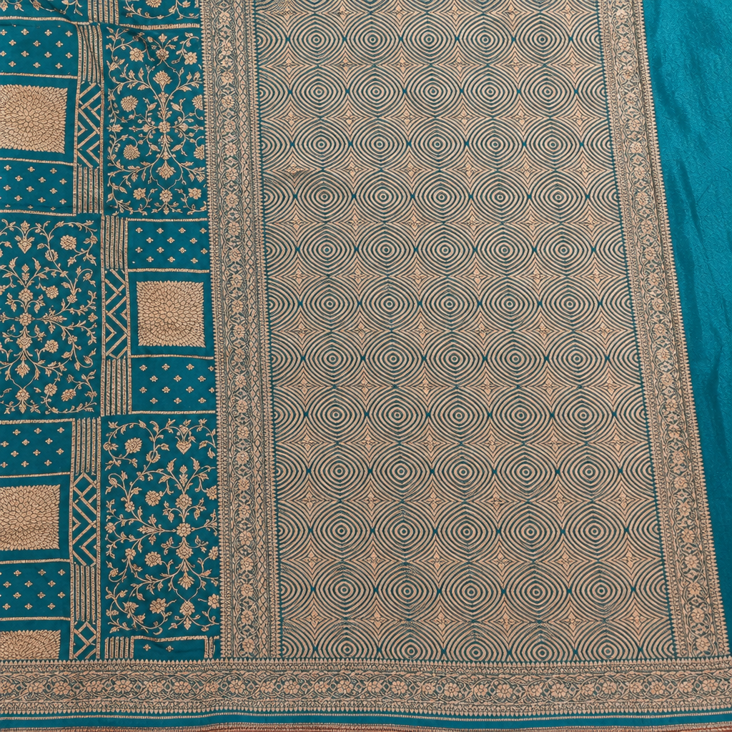 KUBERAN TURQUOISE PURE KHADDI GEORGETTE  SAREE