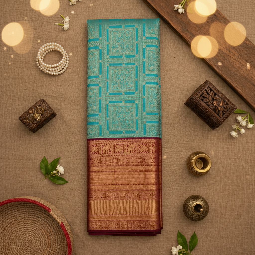 kuberan Turquoise blue Kanchipuram Silk Saree