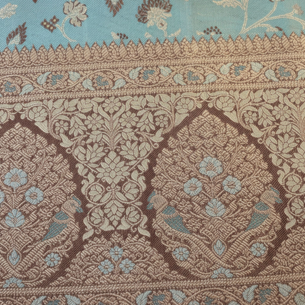 Turquoise Kanchipuram Silk Saree with Silver Peacock Motifs