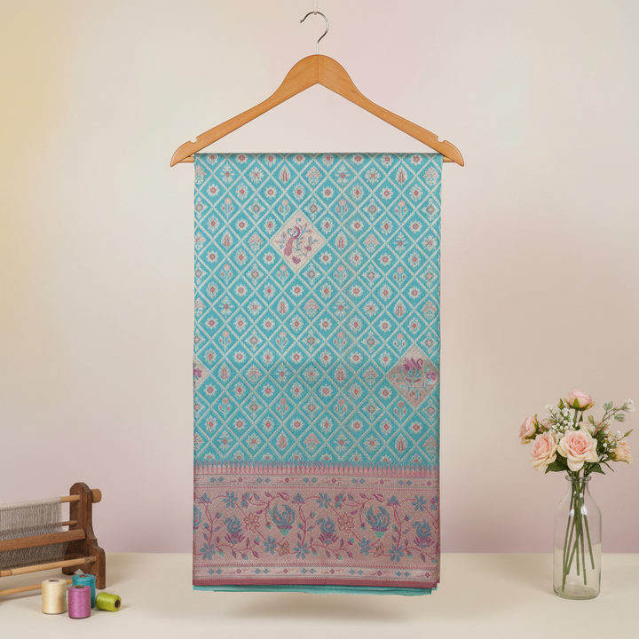 KUBERAN TURQUOISE BLUE PURE KANCHIPURAM SILK SAREE