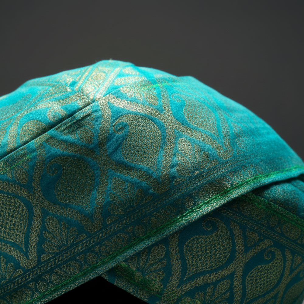 Turquoise silk close-up 45-degree angle