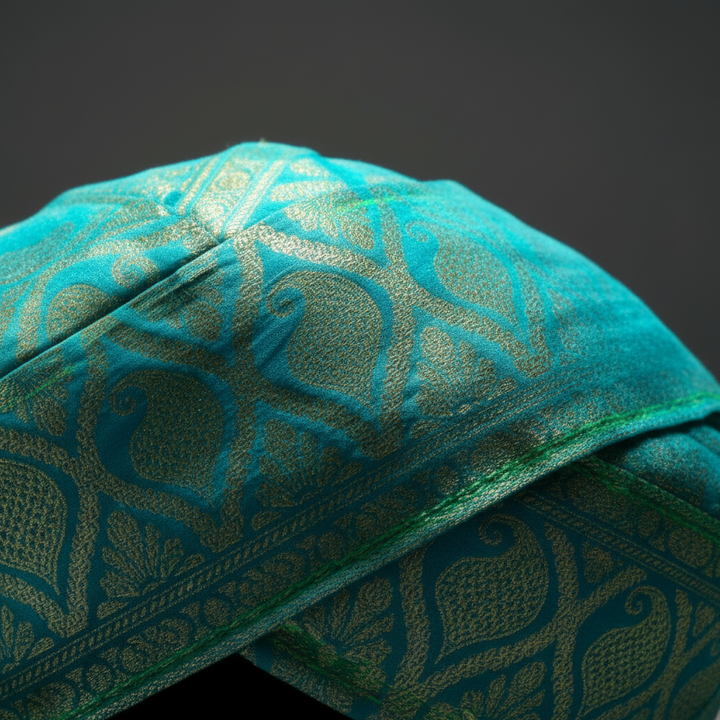 Turquoise silk close-up 45-degree angle