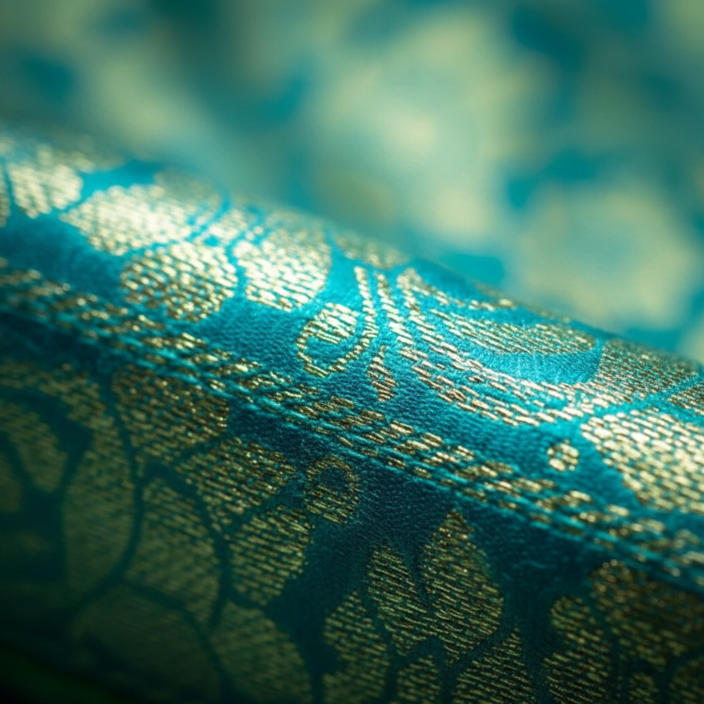 Turquoise silk macro close-up