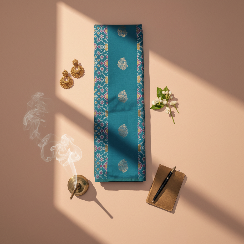 Turquoise silk saree product image 2000x2000