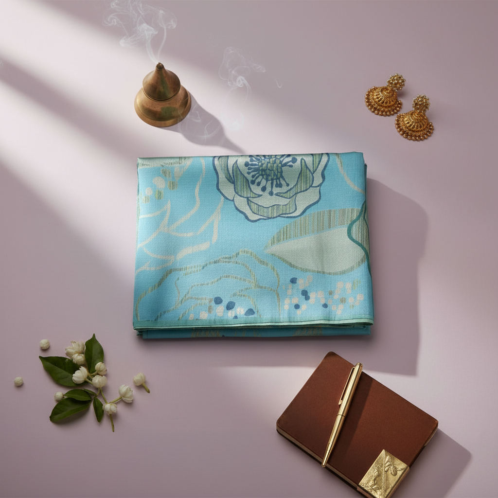 Turquoise silk saree product photograph