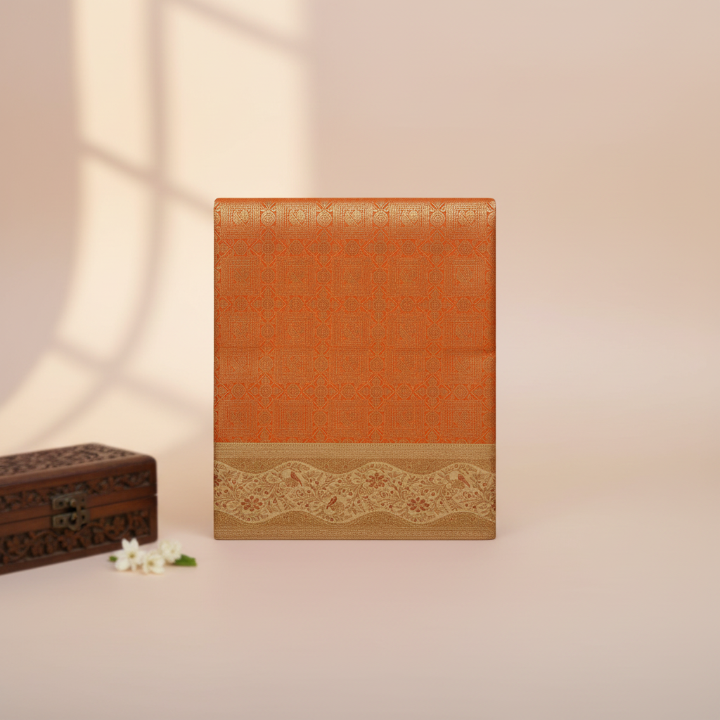 KUBERAN ORANGE WITH RED SEMI BROCADE SILK SAREE
