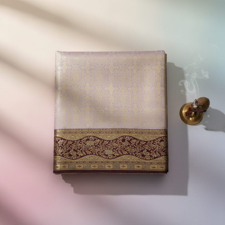 KUBERAN LAVENDER WITH MAROON BROCADE SEMI SILK SAREE