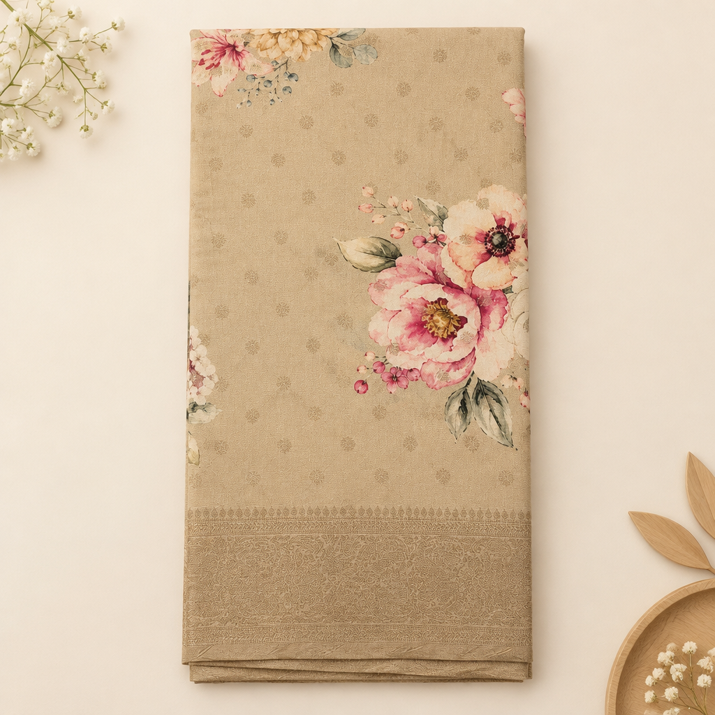 KUBERAN BEIGE PURE TUSSAR SILK SAREE