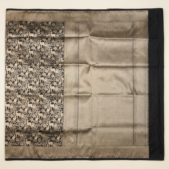 KUBERAN BLACK SEMI BANARASI SILK SAREE