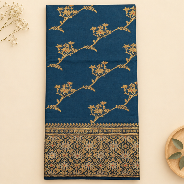 KUBERAN NAVY BLUE PURE TUSSAR SILK SAREE