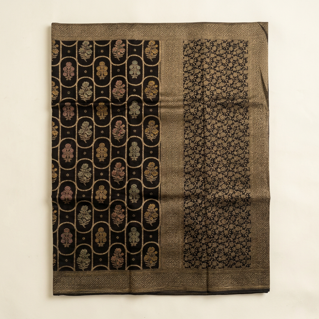 KUBERAN BLACK SEMI BANARASI SILK SAREE