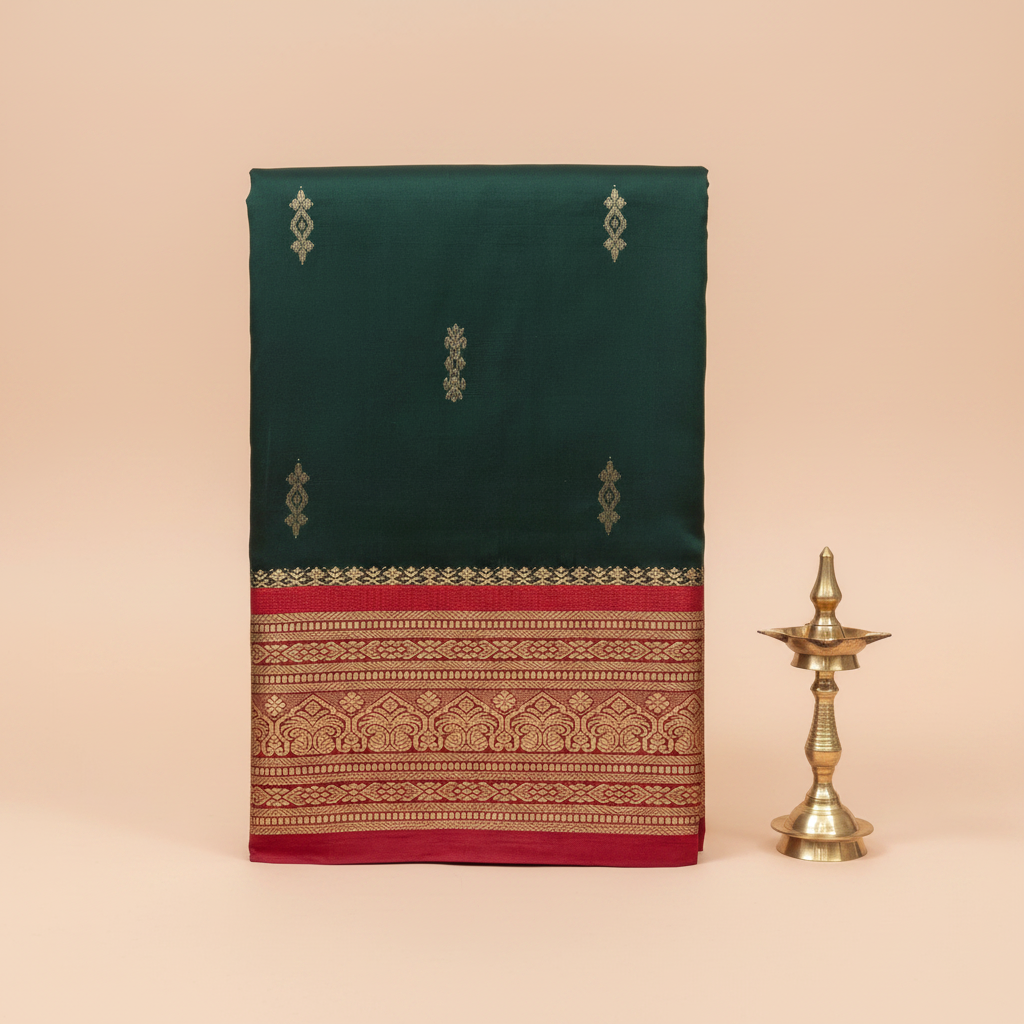 KUBERAN DARK GREEN PURE SILK DANCE SAREE