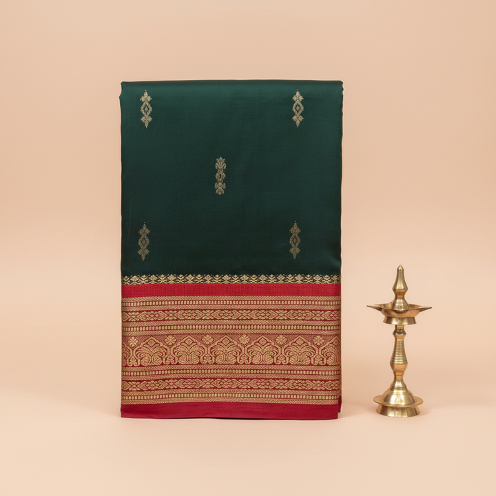 KUBERAN DARK GREEN PURE SILK DANCE SAREE