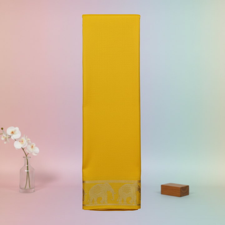 KUBERAN YELLOW AIRAVAT BORDER PURE CREPE SAREE