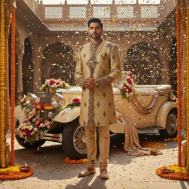 Kuberan Golden Zardozi Embroidered Sherwani