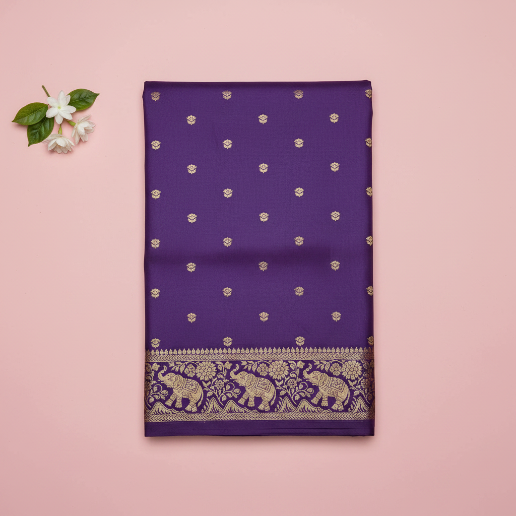 KUBERAN PURPLE MASHRU SEMI BANARASI SILK SAREE
