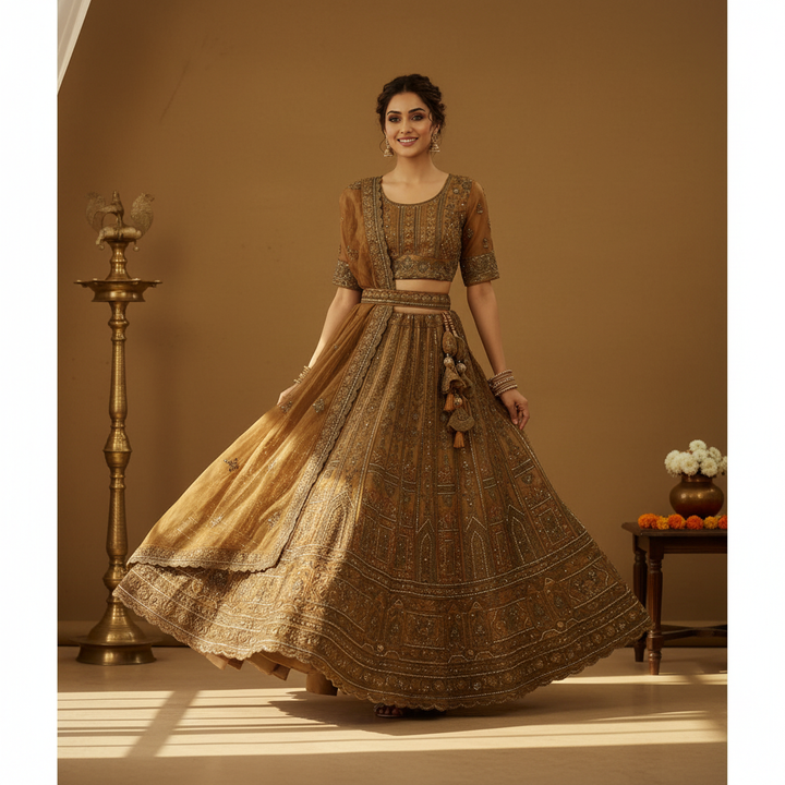 Kuberan Bronze Gold Semi Stitched Lehenga