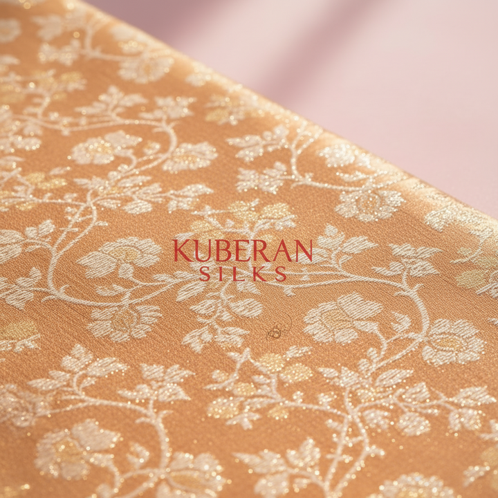 Kuberan orange Gold Floral Kanchipuram Silk Saree
