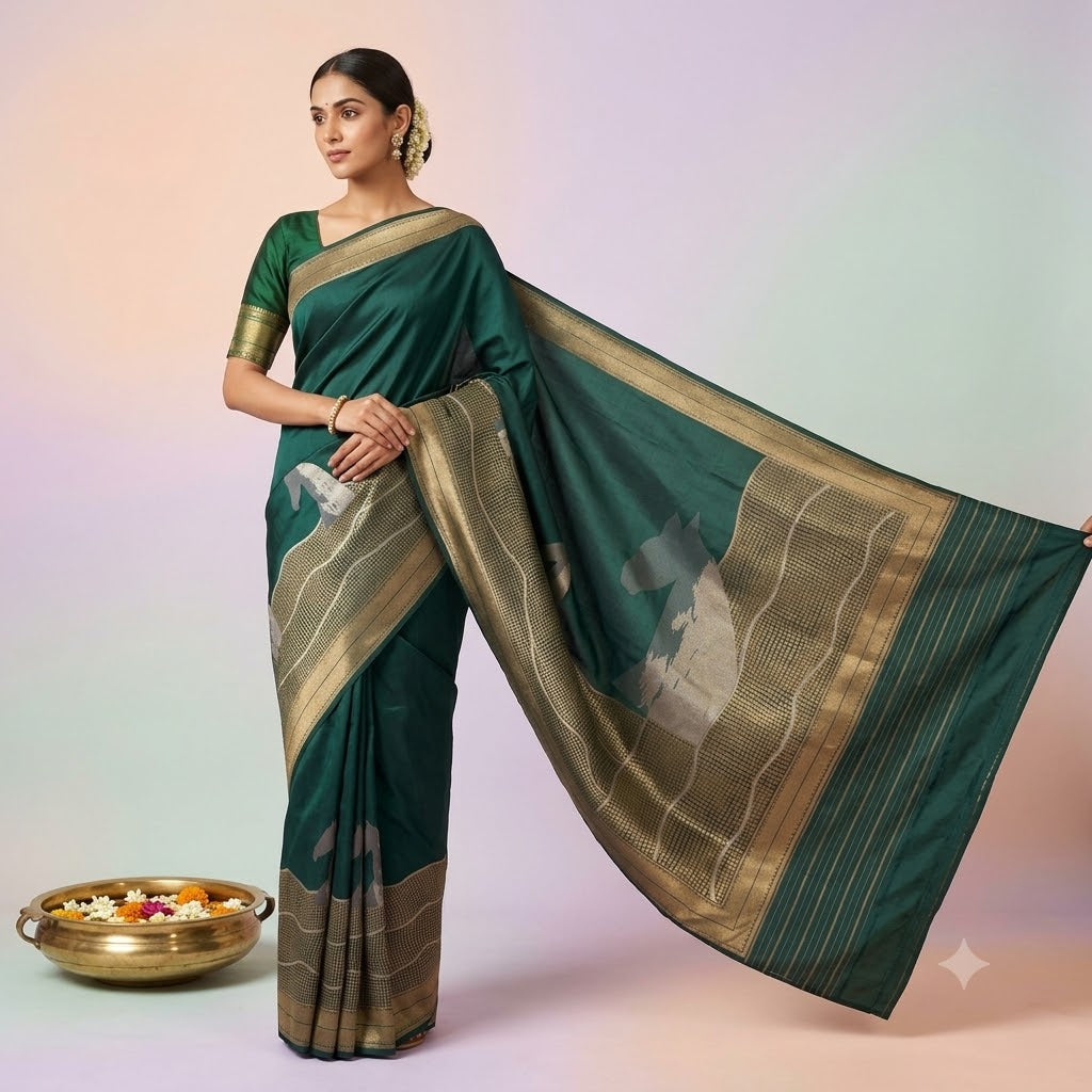 KUBERAN GREEN PURE BANARASI HANDLOOM SAREE