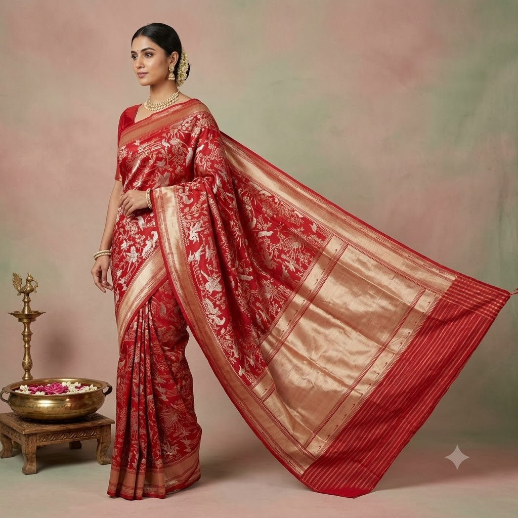 KUBERAN RED PURE BANARASI HANDLOOM SAREE