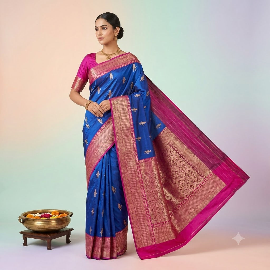 KUBERAN ROYAL BLUE PURE BANARASI HANDLOOM SAREE