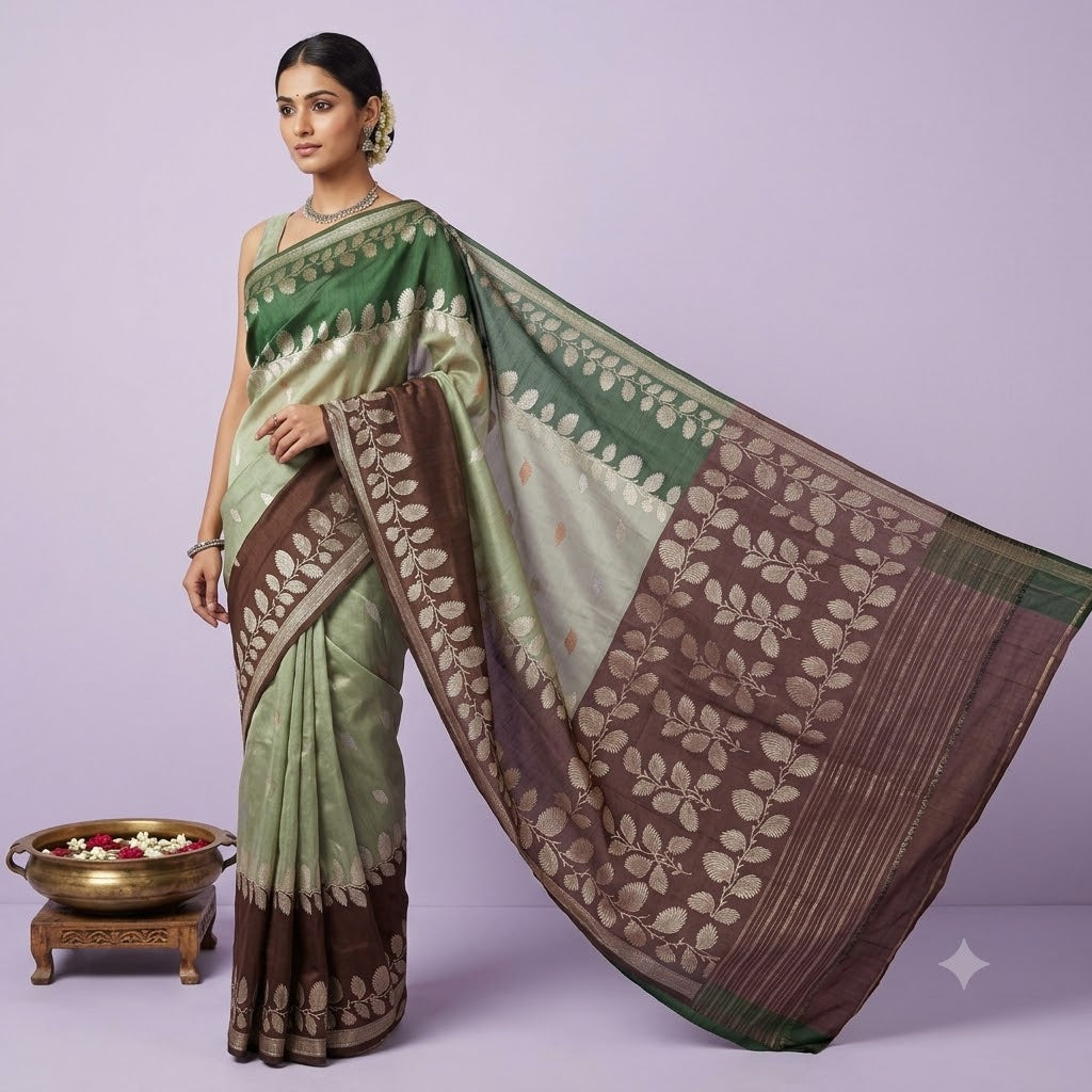 KUBERAN BROWN WITH GREEN PURE BANARASI HANDLOOM SAREE