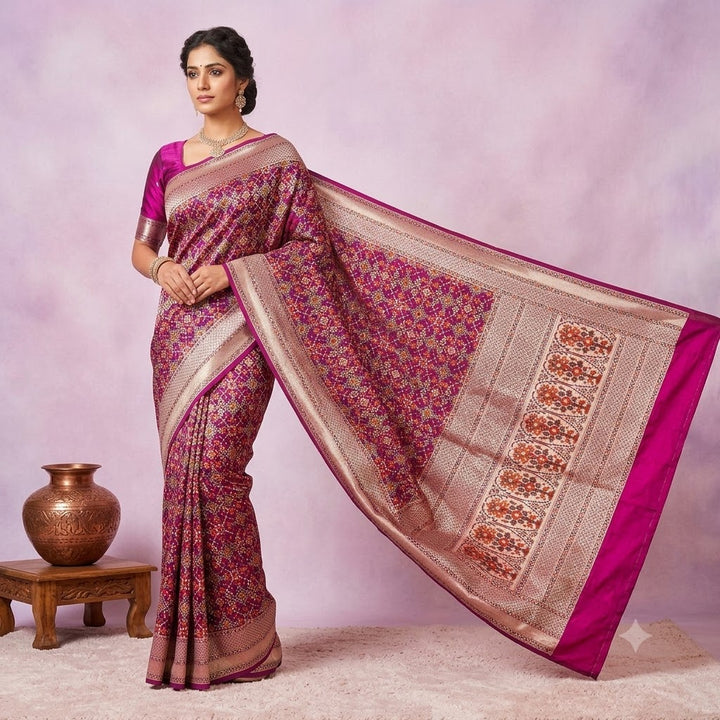 KUBERAN MEGANTA PINK PURE BANARASI HANDLOOM SAREE