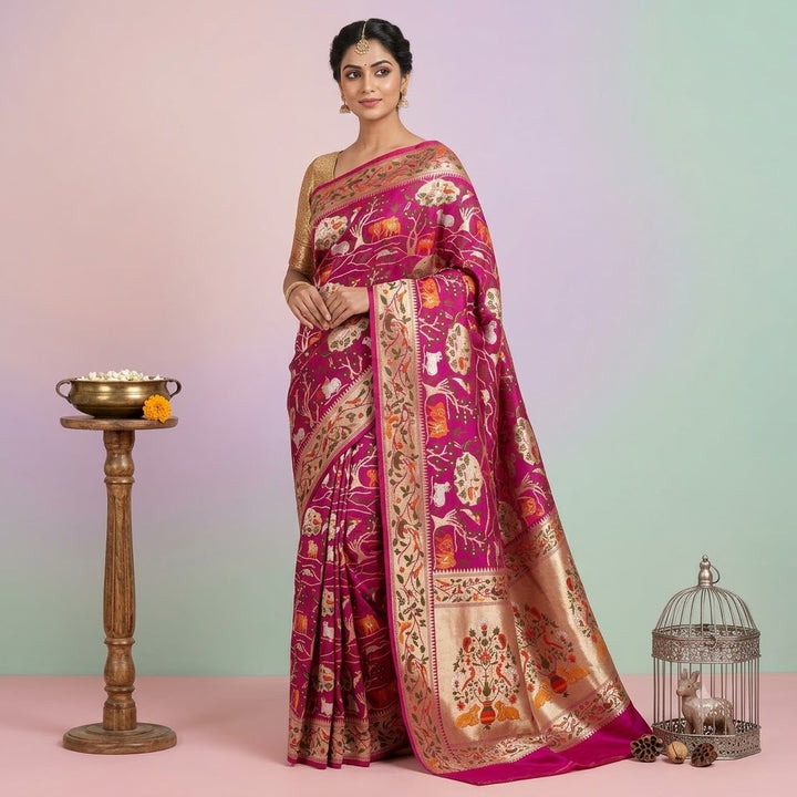 KUBERAN PINK PURE BANARASI HANDLOOM SAREE