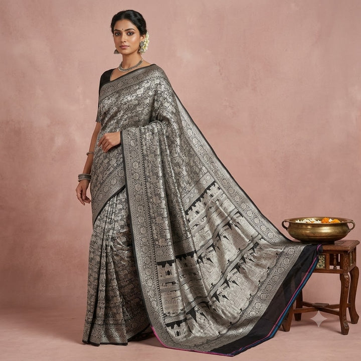 KUBERAN BLACK PURE BANARASI HANDLOOM SAREE