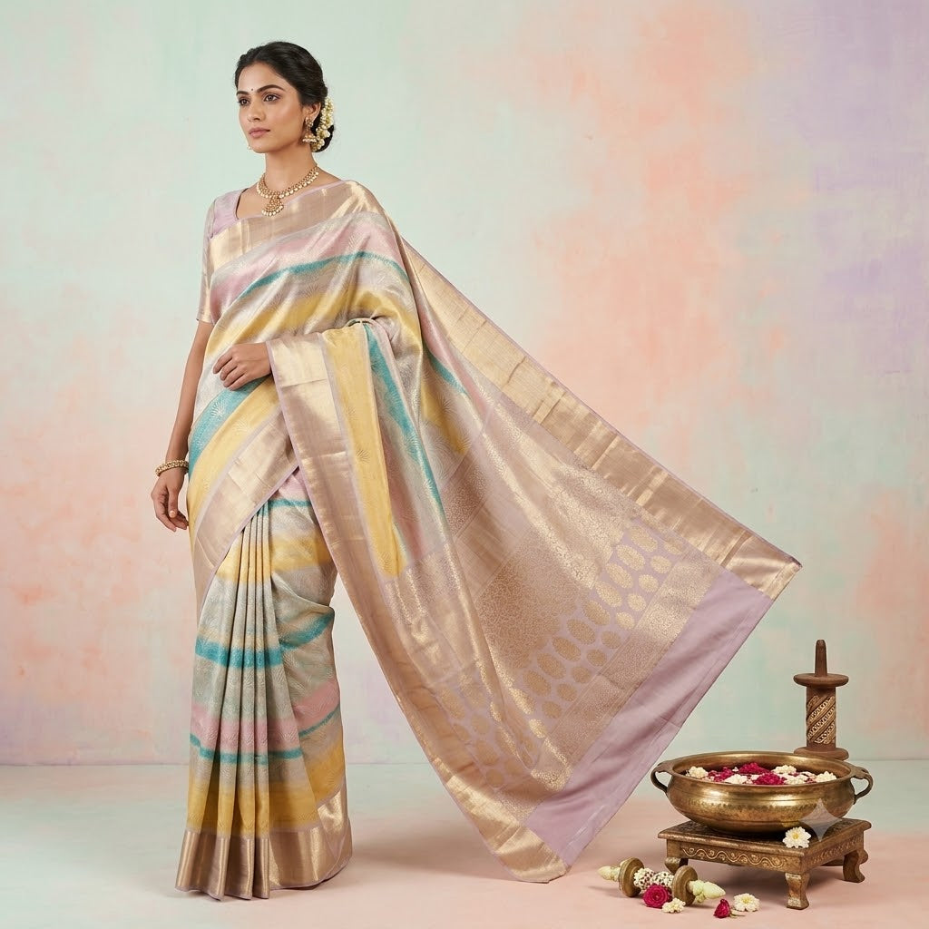 KUBERAN MULTI LAVENDER PURE BANARASI HANDLOOM SAREE