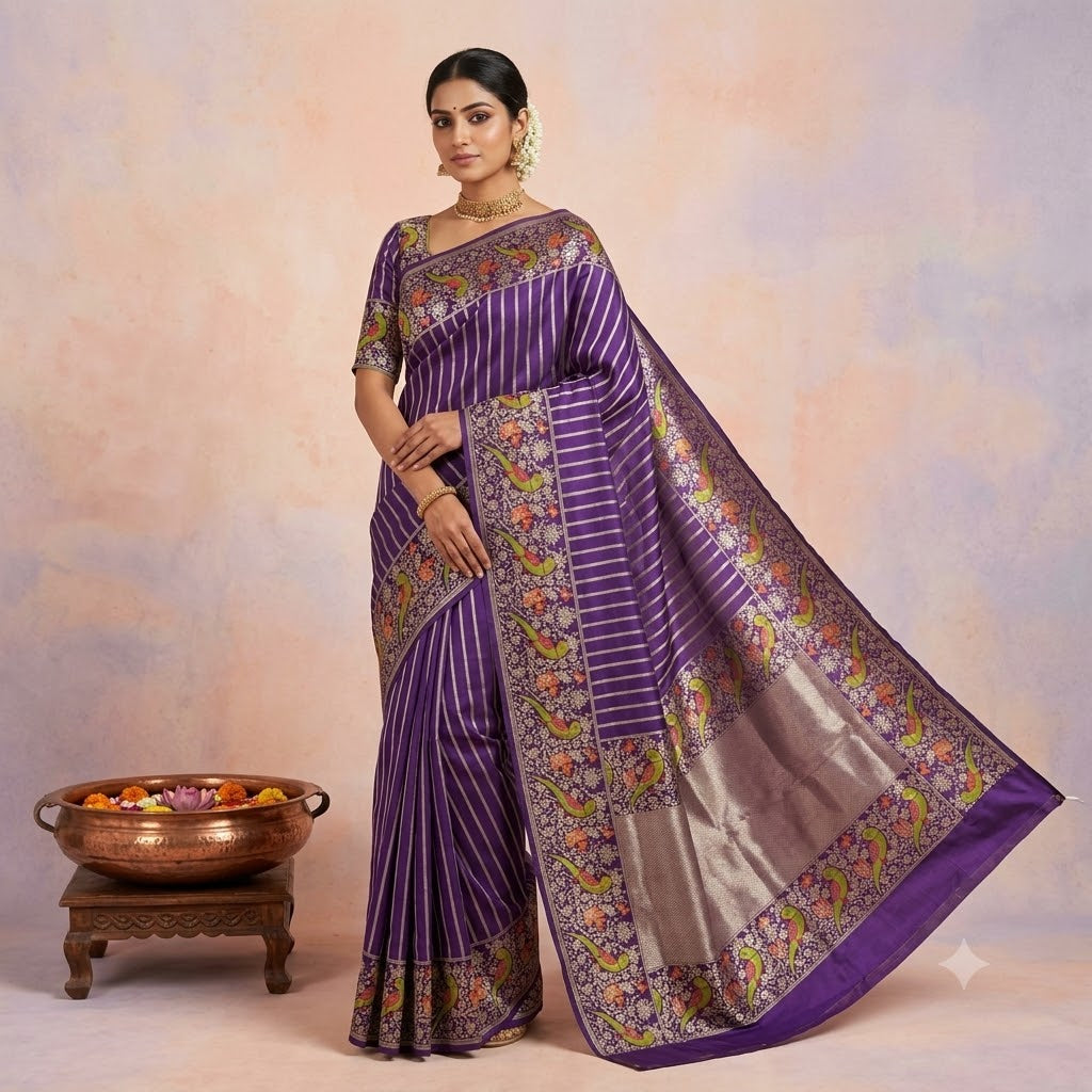 KUBERAN PURPLE PURE BANARASI HANDLOOM SAREE