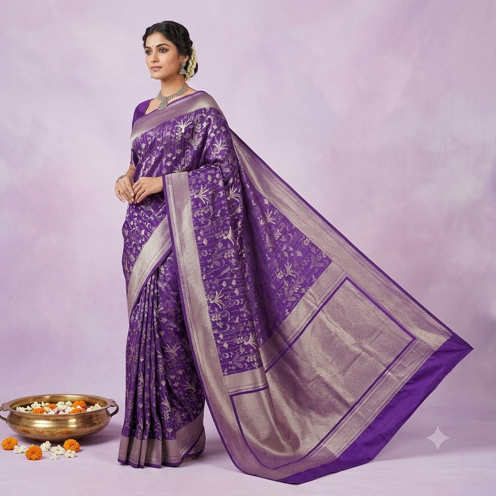 KUBERAN PURPLE PURE BANARASI HANDLOOM SAREE