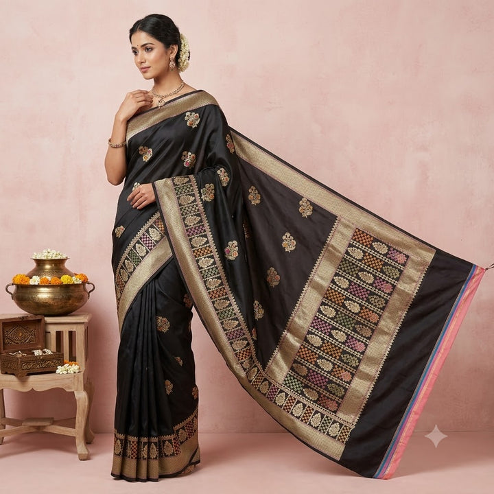 KUBERAN BLACK PURE BANARASI HANDLOOM SAREE