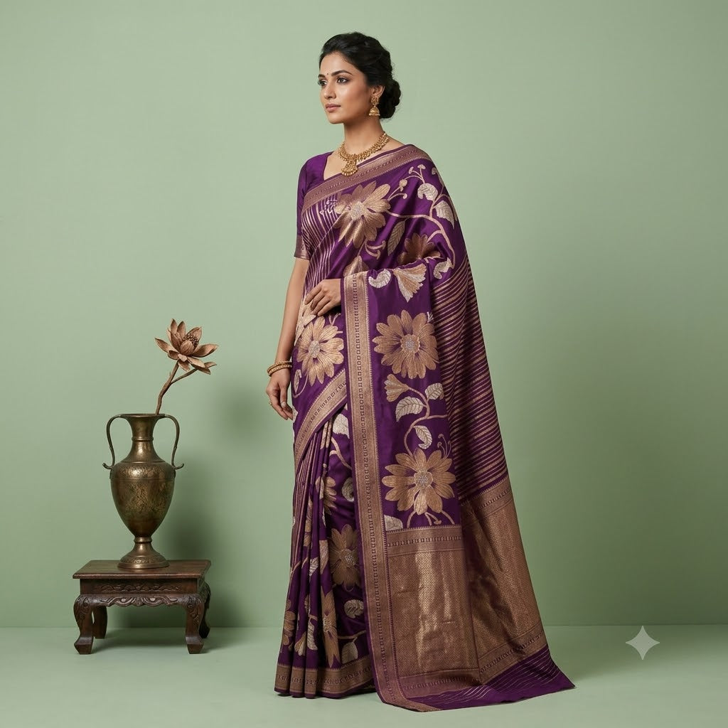 KUBERAN PURPLE PURE BANARASI HANDLOOM SAREE