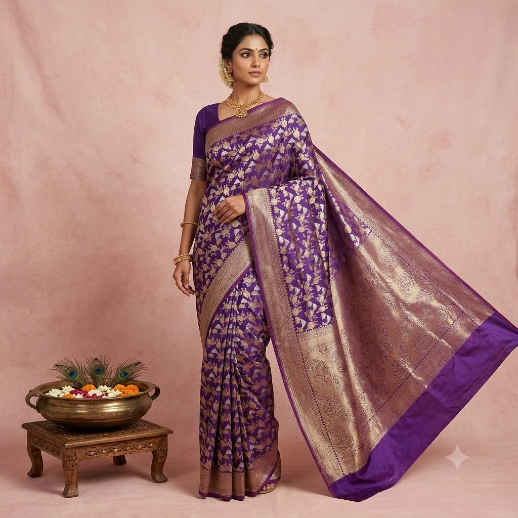 KUBERAN PURPLE PURE BANARASI HANDLOOM SAREE
