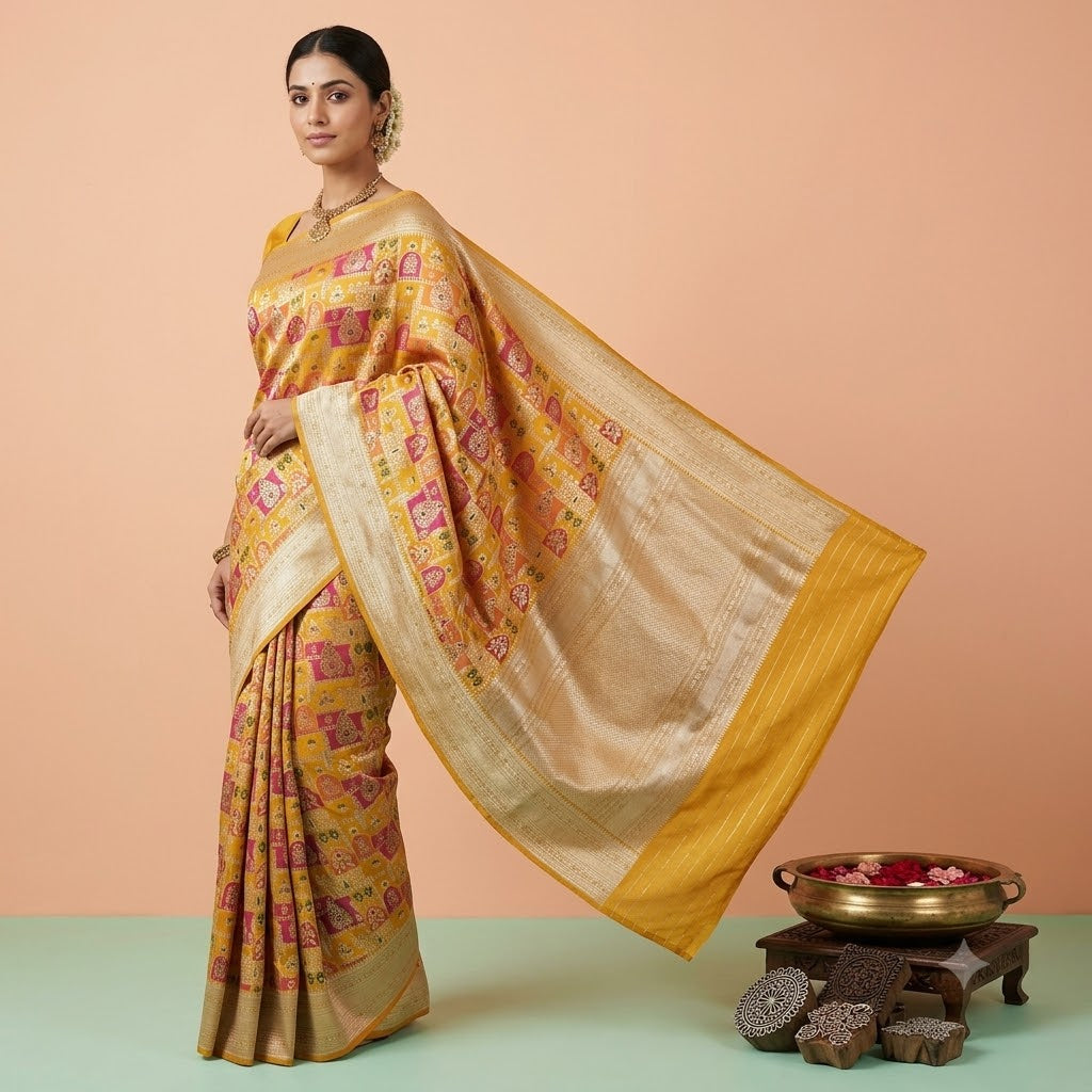 KUBERAN YELLOW PURE BANARASI HANDLOOM SAREE