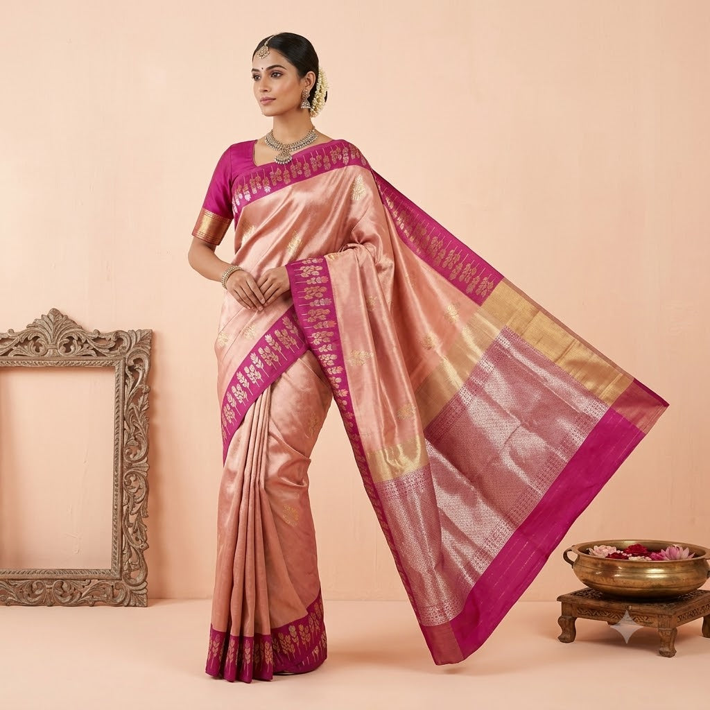KUBERAN PINK PURE TISSUE BANARASI HANDLOOM SAREE