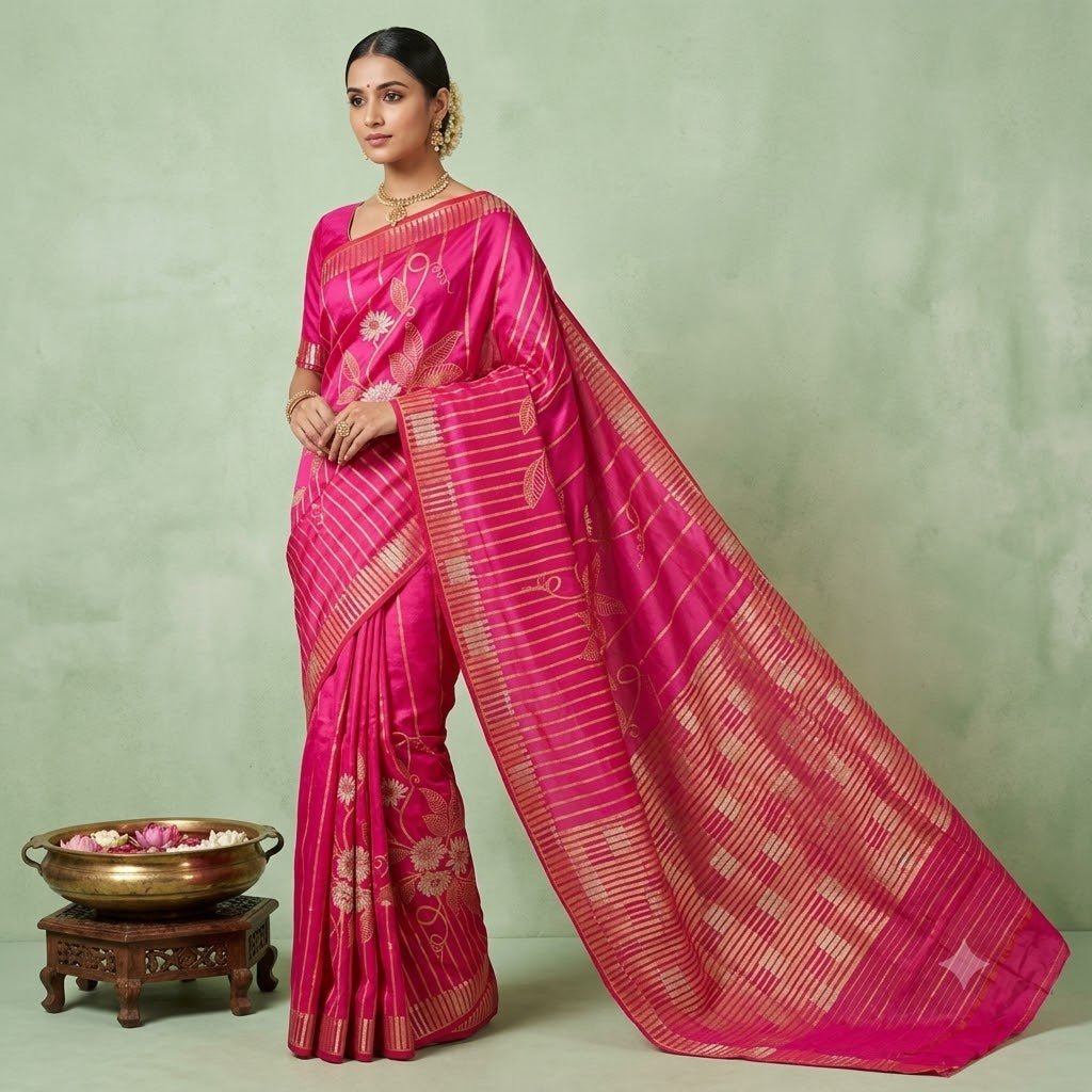 KUBERAN PINK PURE BANARASI HANDLOOM SAREE