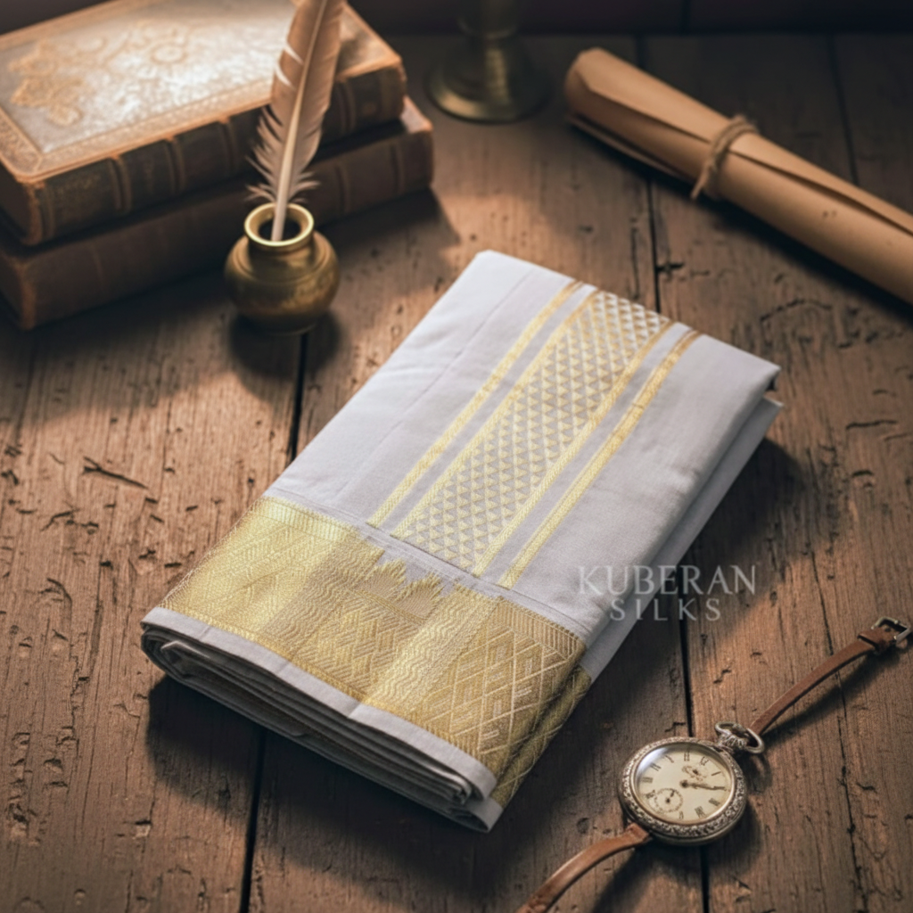 White and Gold Kanchipuram Silk Saree - 2000x2000