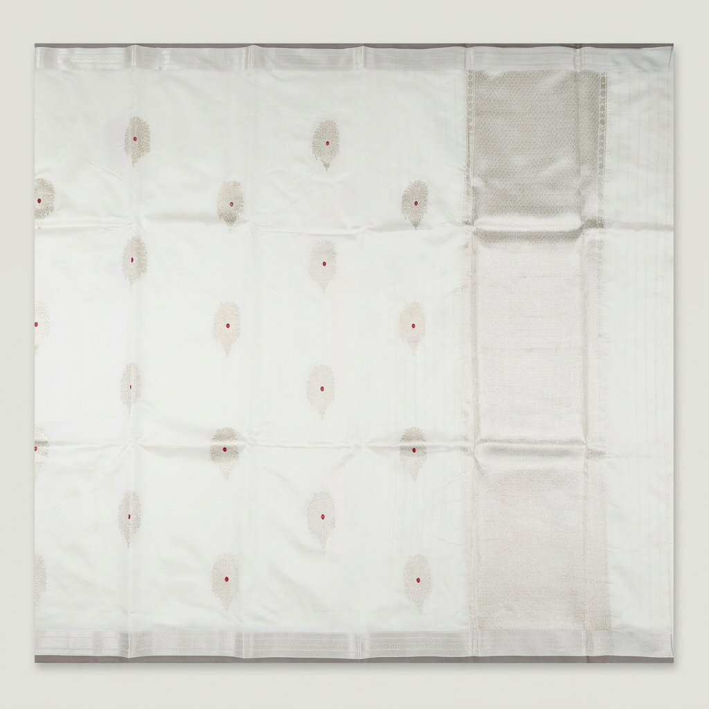 Kuberan White Pure Banarasi Silk Saree