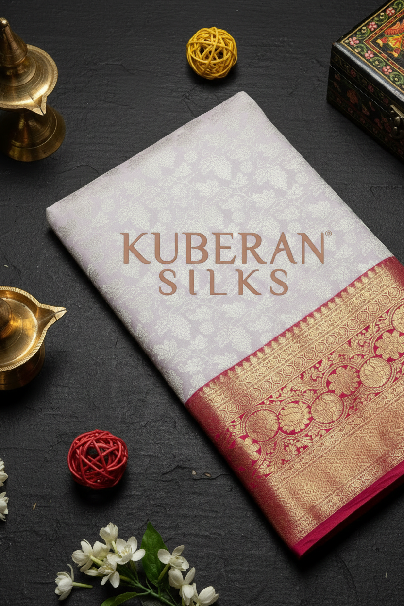 Kuberan light lavender with Pink Gold Border Pavada