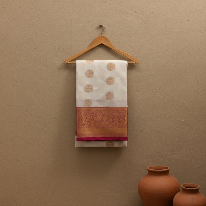 KUBERAN WHITE PINK SEMI SILK SAREE