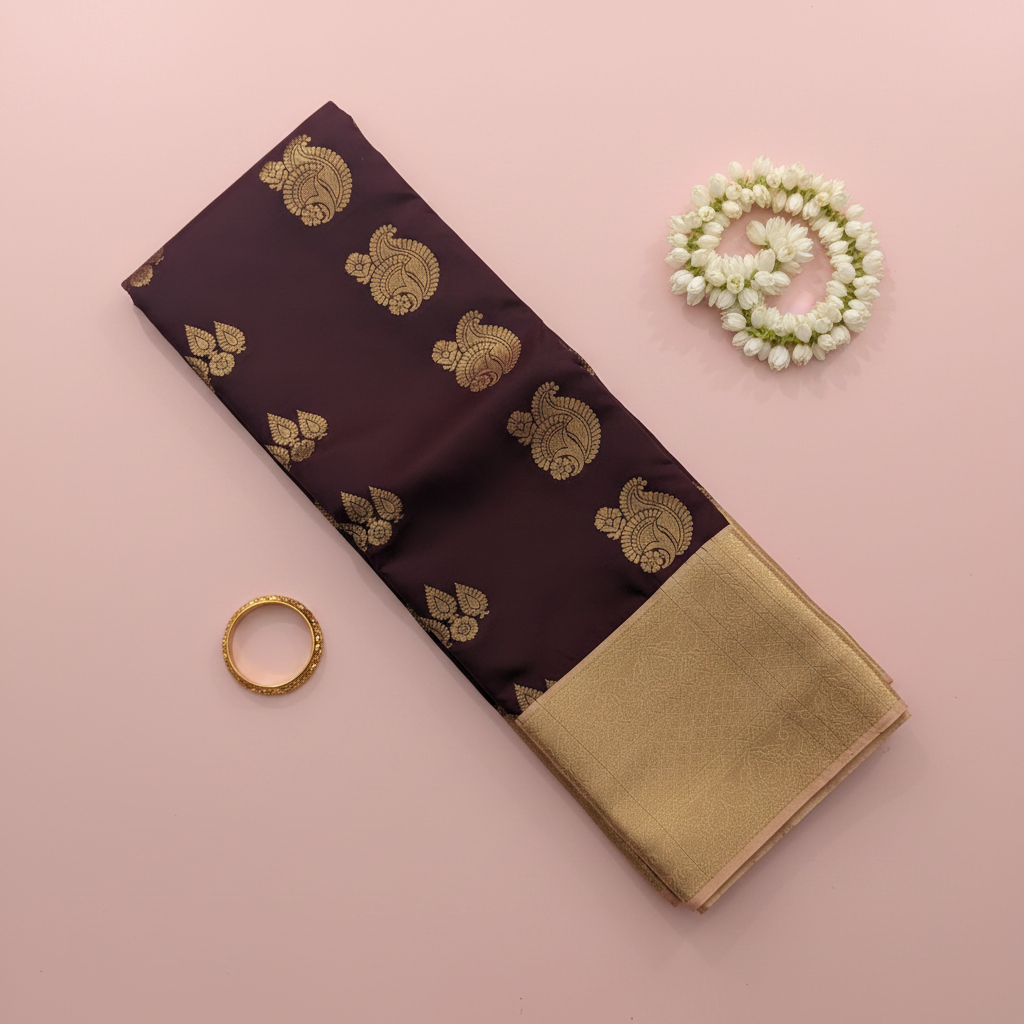 KUBERAN BURGUNDY SEMI SILK SAREE